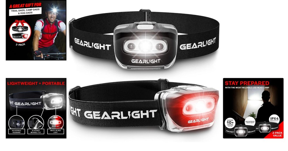 Versatile 2-Pack LED Headlamps - Water-Resistant, Adjustable, Lightweight Design