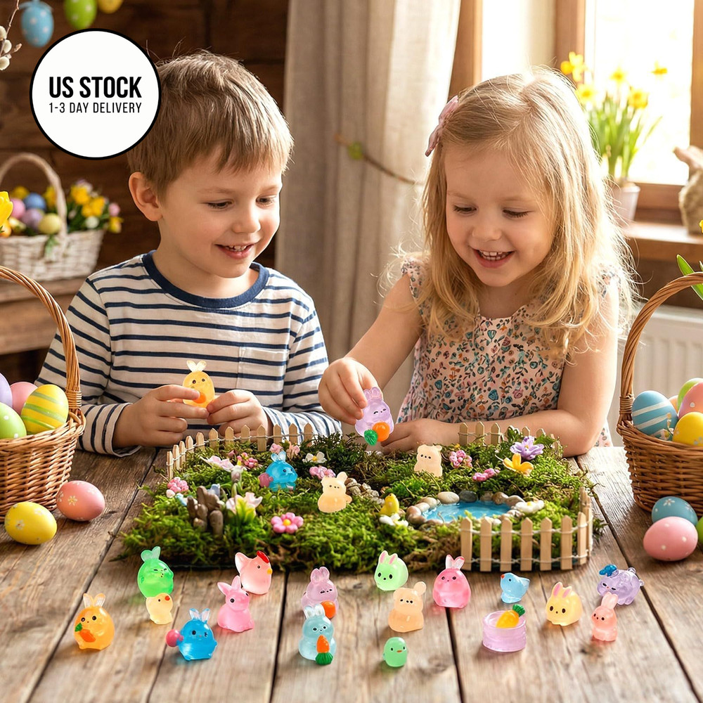 VICROIC 50 PCS Easter Luminous Mini Resin Figures, Tiny Small Multicolored