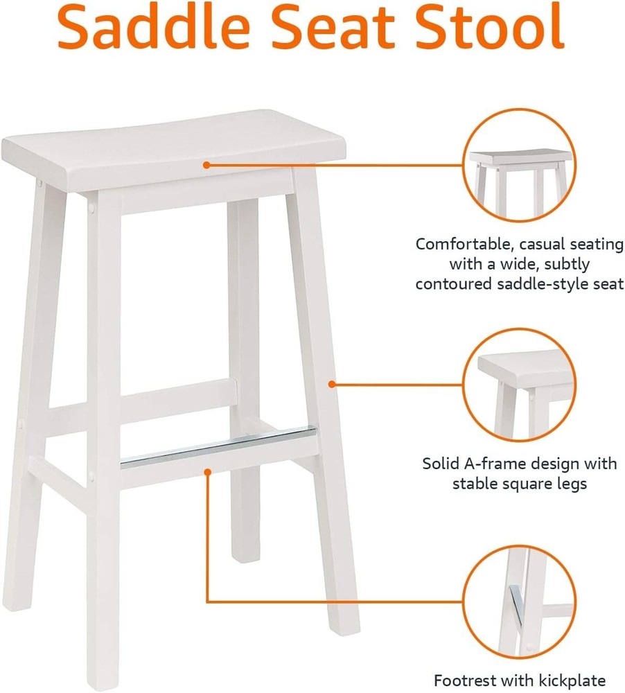 Solid Wood Saddle-Seat Kitchen Counter Barstool W/ Footrest Easy Assembly