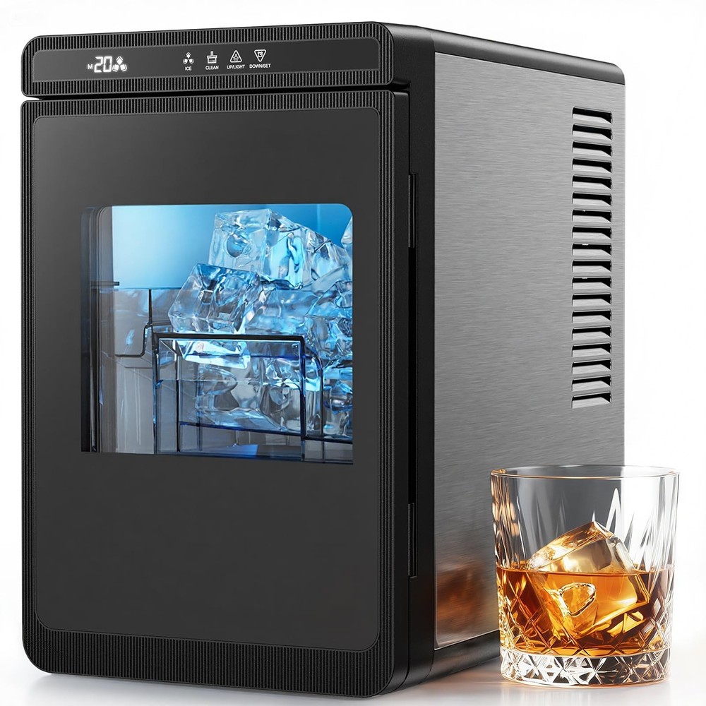 Silonn Clear Ice Cube Maker Countertop, Makes 3 Large 1.6″ Cubes in 20 Mins