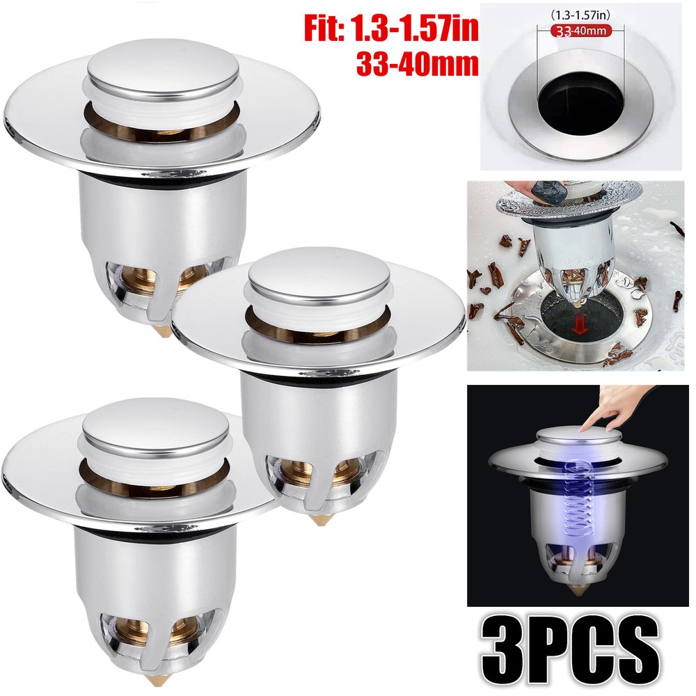 3 PCS Universal Bathroom Sink Stopper Wash Basin Core Bounce Pop Up Drain Filter