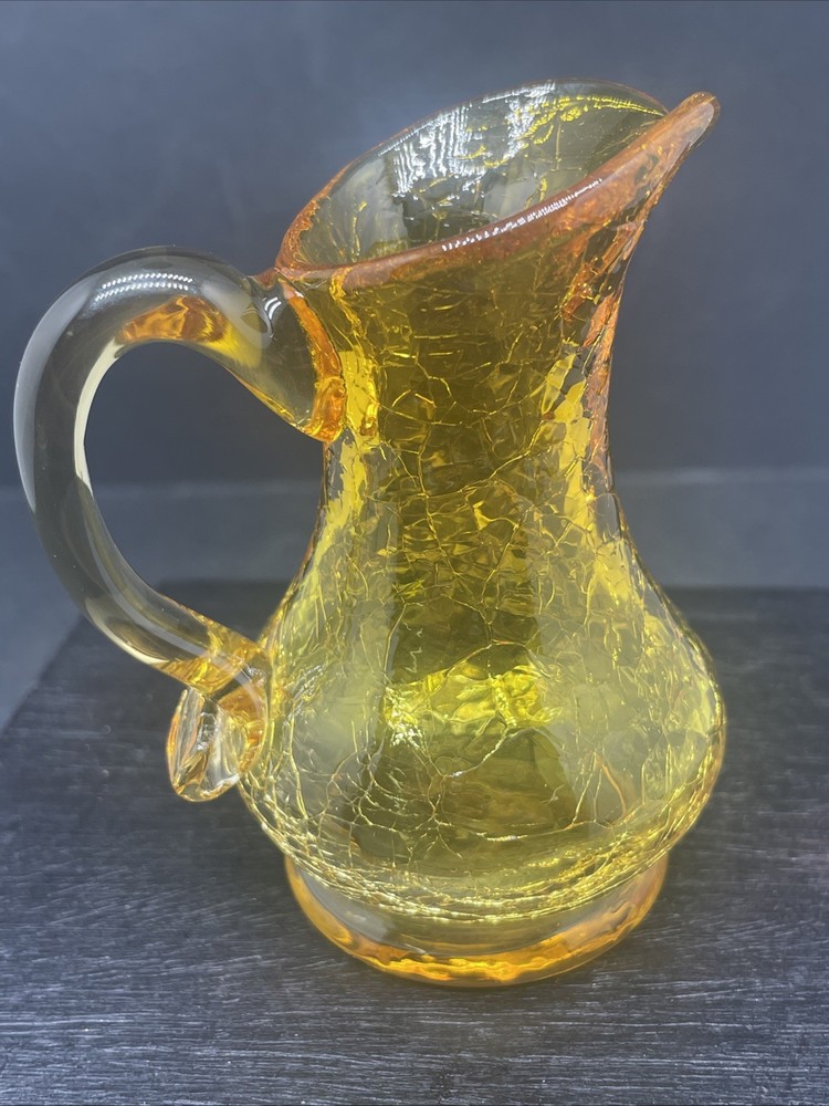 Crackle Golden Amber Pitcher 3.5”