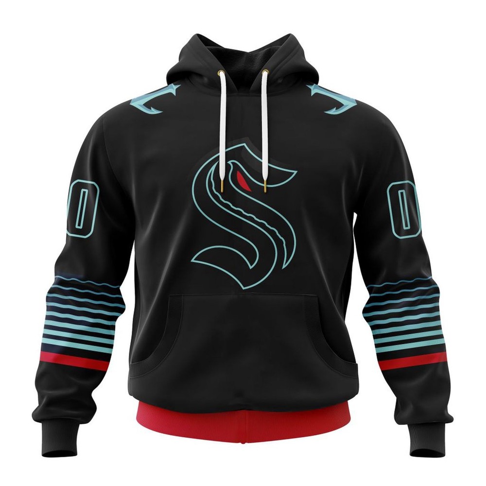Personalized Seattle Kraken Hoodie Alternate Design Fullsize Black