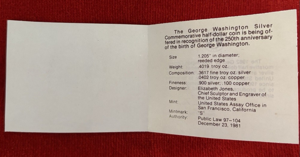 George Washington 250th Anniversary 90% Silver Half Dollar