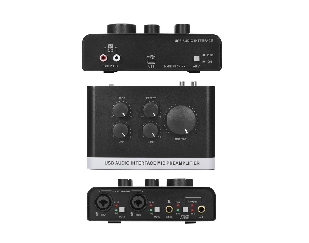 USB Audio Interface  2 XLR/TRS Inputs, Phantom Power, USBA/C for Recording