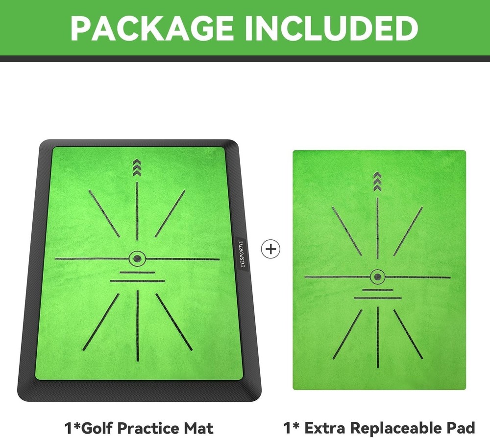 Golf Practice Mat 16"x12" with Swing Path Feedback & Replaceable Velvet