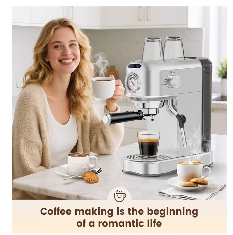 Espresso Machine 20 Bar, Compact Espresso Maker, Stainless Steel Expresso Coffee