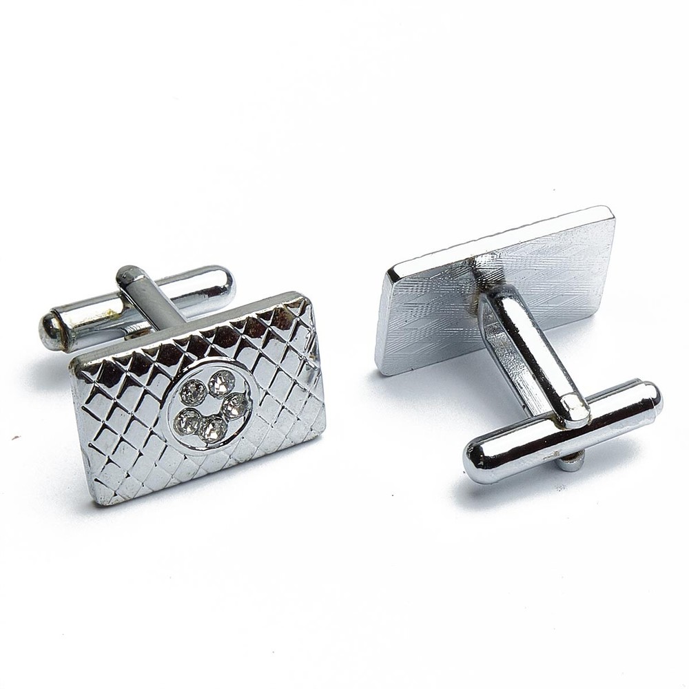 Cufflinks - Stripes and Stones Rectangle Silver