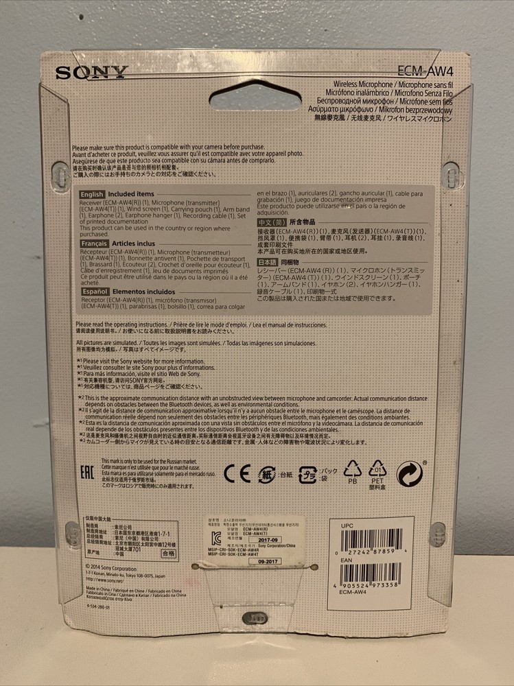 Sony ECM-AW4 Bluetooth Wireless Microphone System New