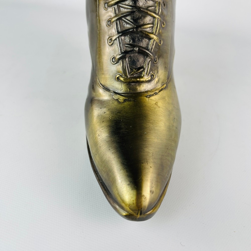 Victorian Brass Lace Up Boot Vase / Decor 9 1/2”