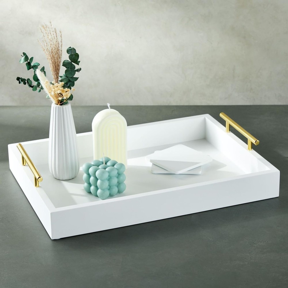 Juvale Ottoman Tray with Coasters & Interchangeable Gold & Silver Handles - 15.7