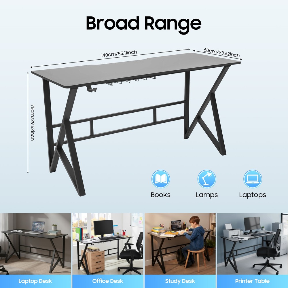 Spacious Ergonomic Computer Desk for Home Office and Gaming Setup