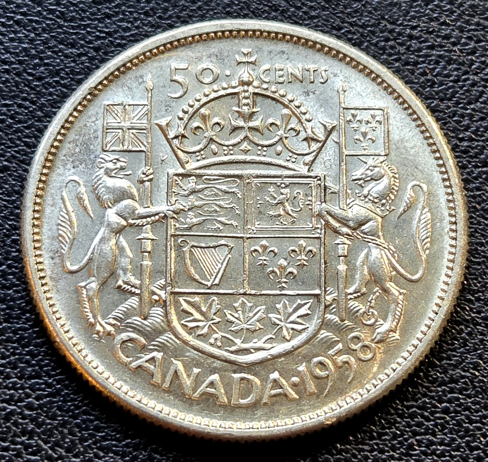 1958 Canada Silver 50-Cent Half Dollar Coin - 80% Silver - Great Condition