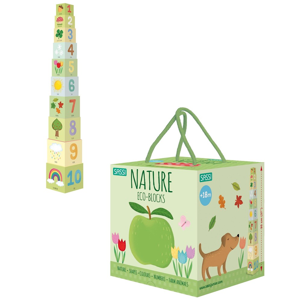 Sassi: Eco-Blocks - Nature - 10 Stacking Cubes & Booklet, Nature, Colors