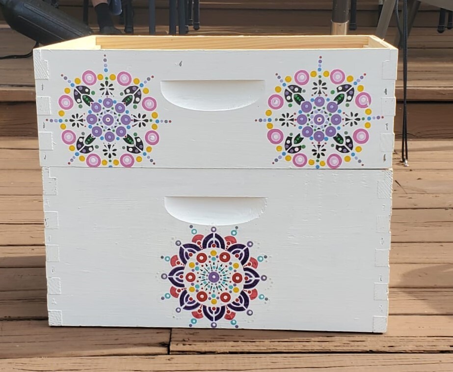 CUSTOM Painted decorated beehive (Deep/Brood and Medium/honey super) MANDALA
