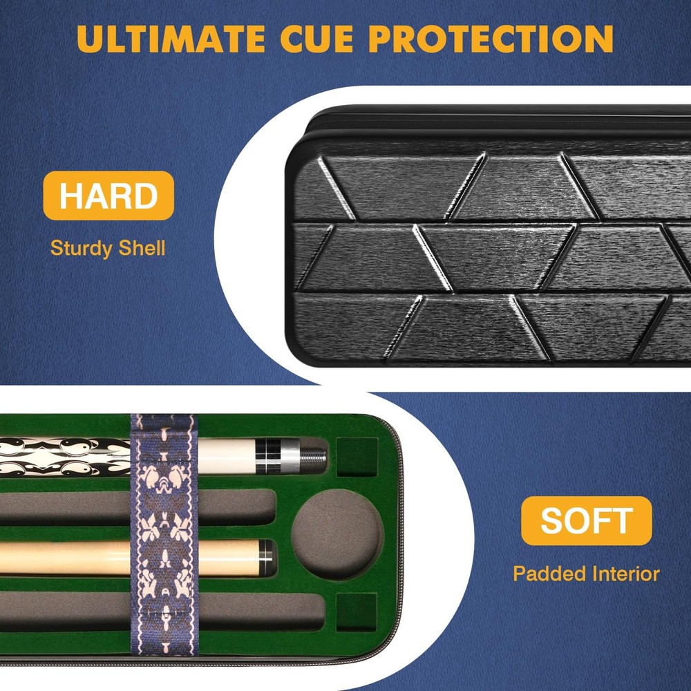 Pool Cue Case Hard Shell Billiard Stick Bag Leather Handle 4x4 with 10 Slots