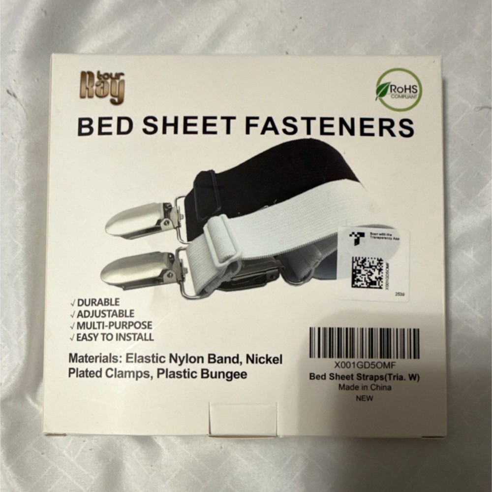 Tour Ray Adjustable Bed Sheet Clips Elastic Nylon Durable Straps White Black