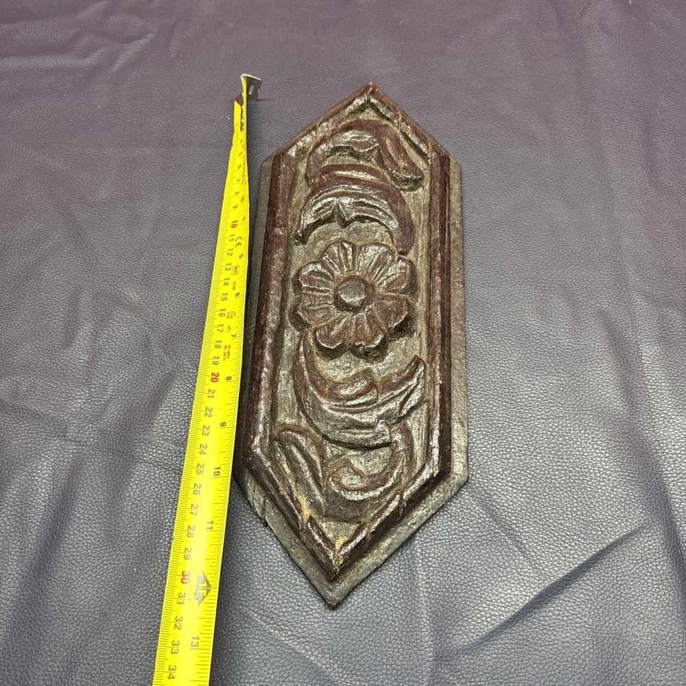 Very Old craved wood panel plaque ,