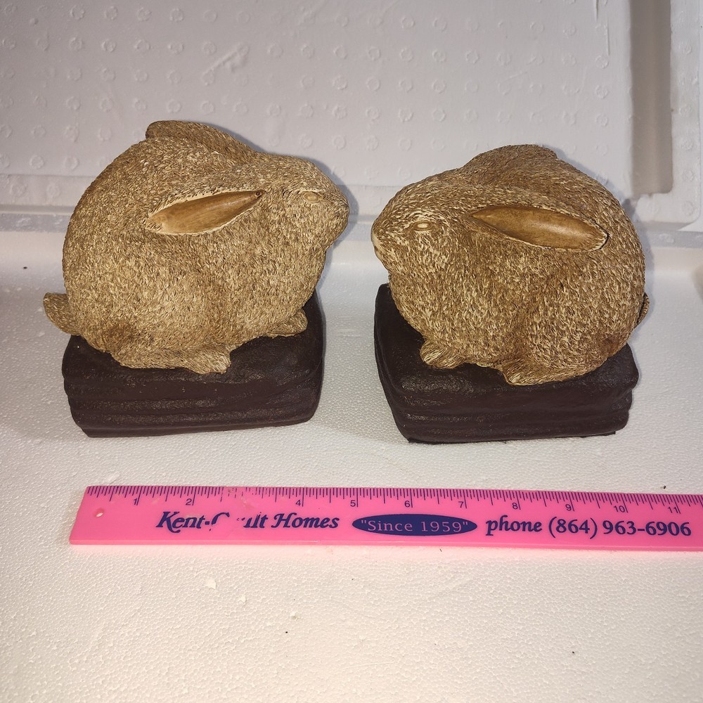 Rabbit Bookends Pair Brown Textured Animal Book Shelf Decor Heavy