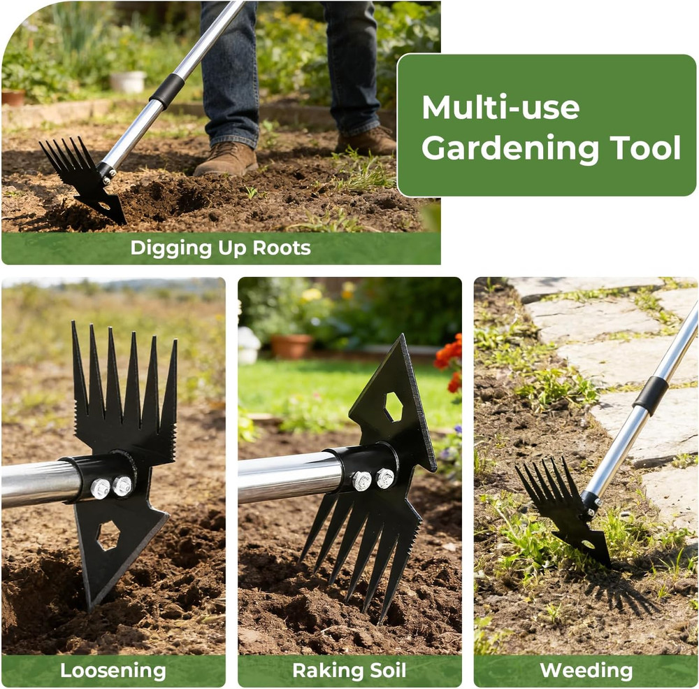 Dual-Head Weed Puller Tool with Long Handle for Efficient Gardening