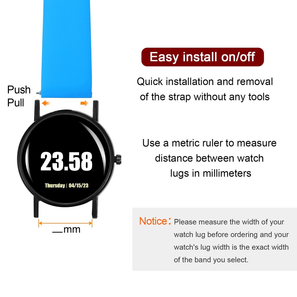 Silicone Watch Band 20mm Silver Clasp Quick Release Watch Strap, Light Blue