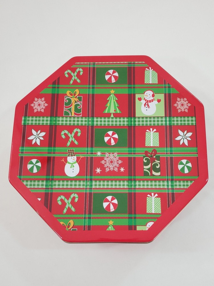 Christmas Tin for Cookies, Candy, Chocolate, Wrapping Paper Design, Octagonal