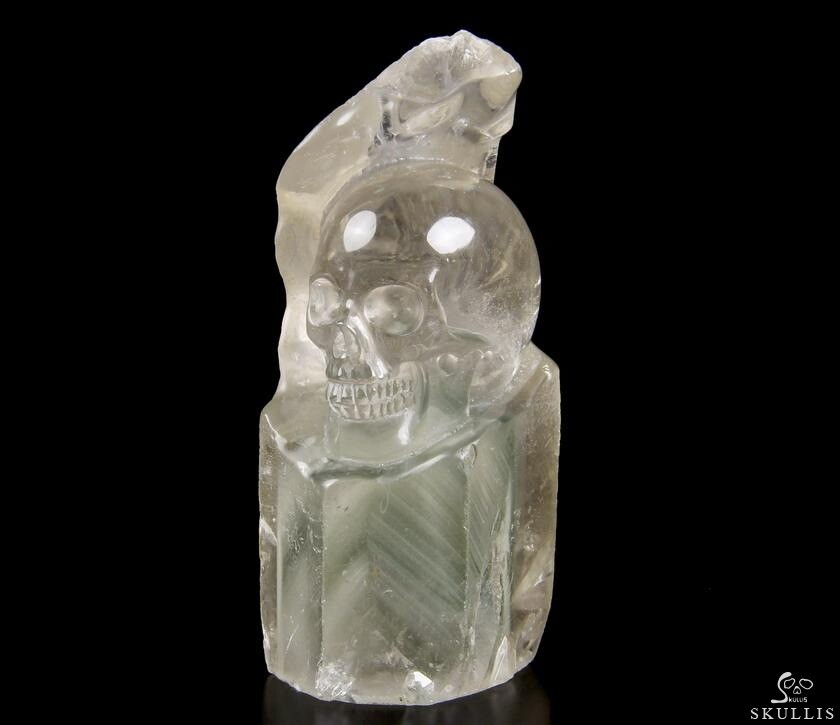 3.5" Phantom Quartz Rock Carved Crystal Skull