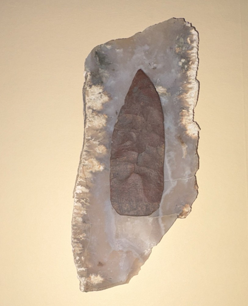 Native American Arrowhead on Display Slab - Arrowhead Hanging Display