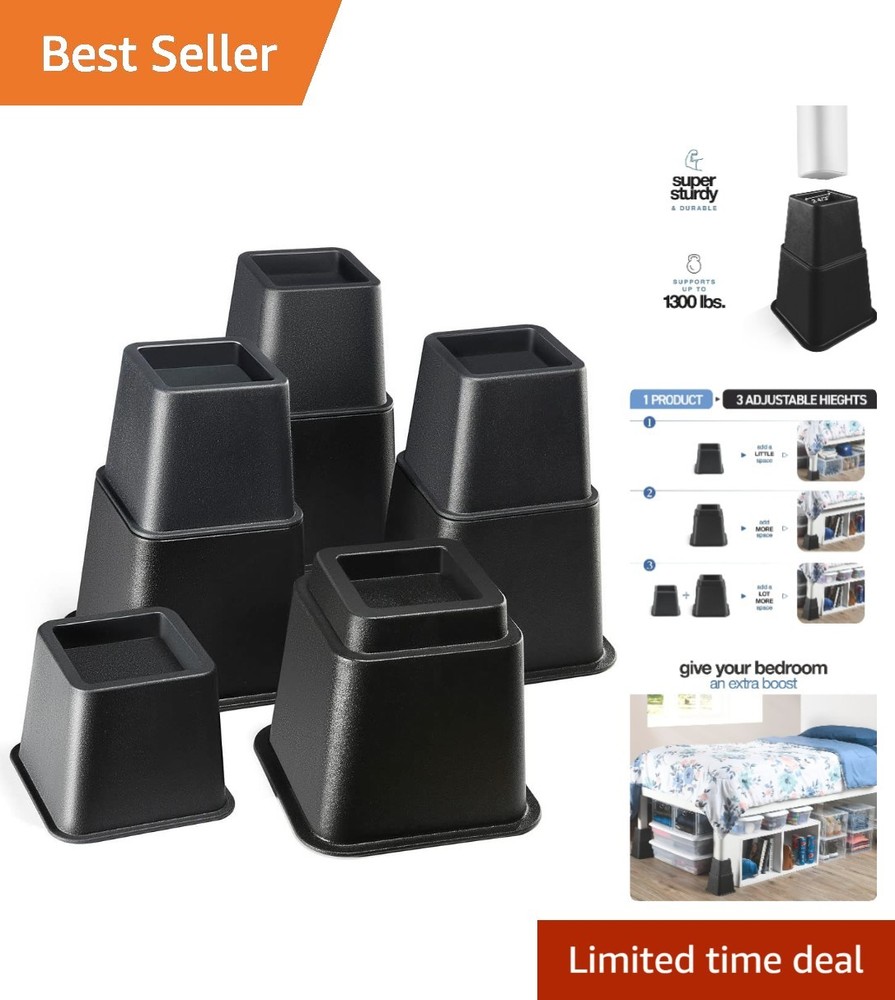 Adjustable Bed Risers - Elevation in 3, 5 or 8 Inch - Heavy Duty Stackable Fu...