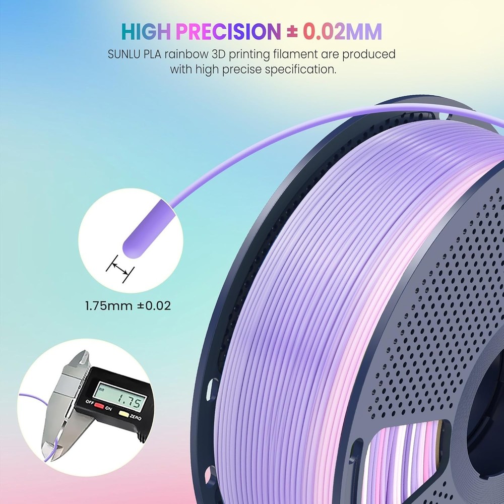 250g Rainbow PLA 3D Printer Filament Bundle Multicolor, Neatly Wound Gradient...