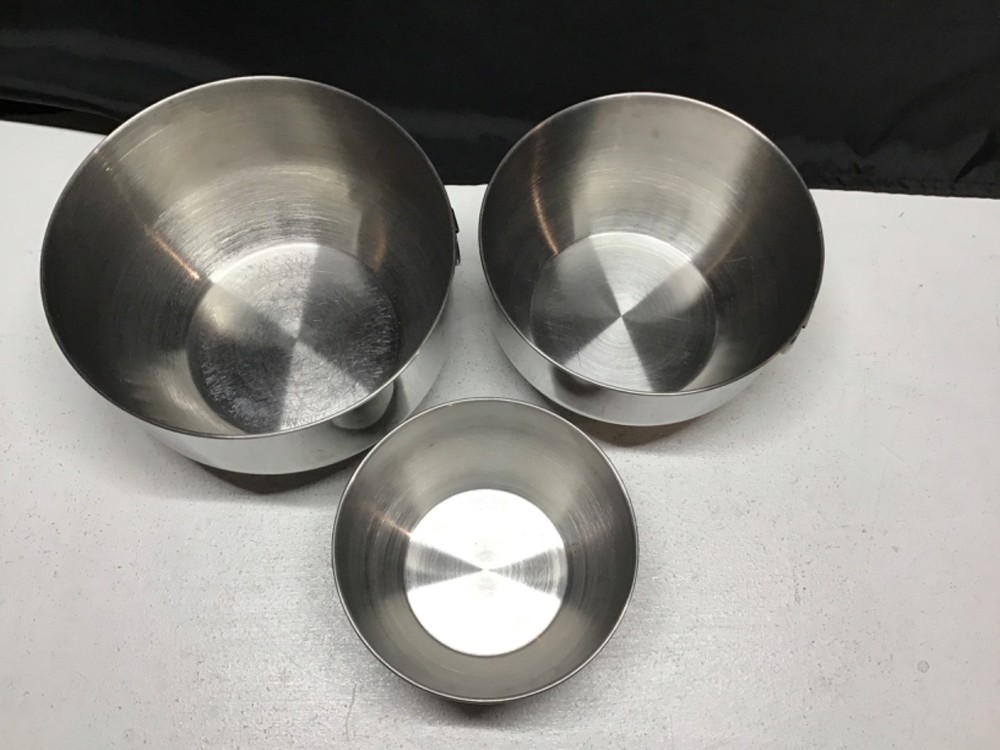 VTG 3pc Farberware Bowl Stainless Thumb Ring MixingNesting Serve