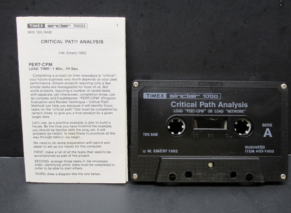 Critical Path Analysis, Timex Sinclair 1000, 1982, Cassette & Manual, Never Used