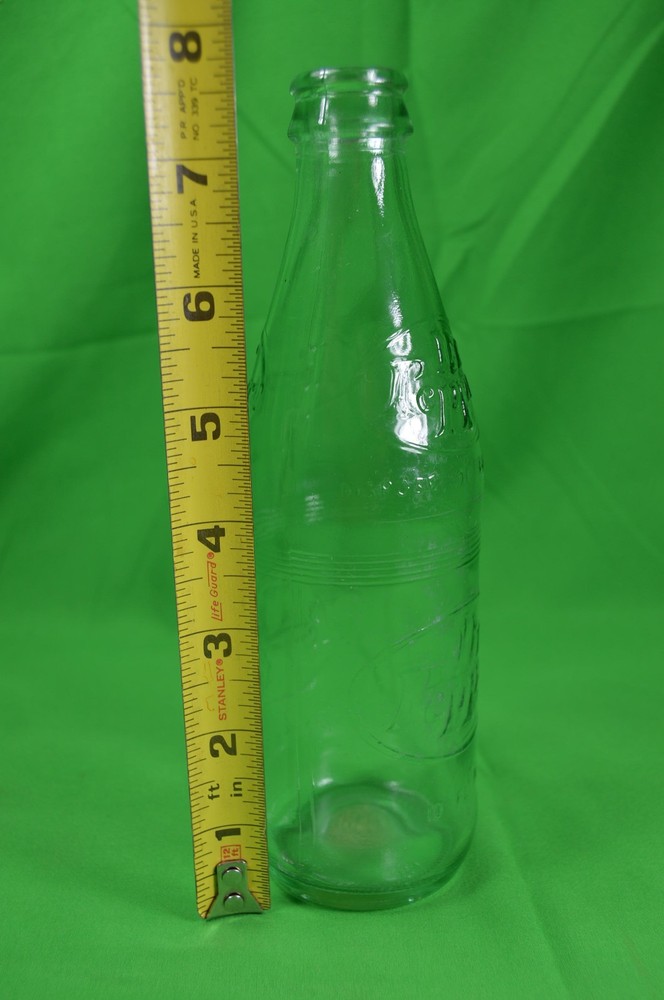 Vintage Dr Pepper Embossed Bottle,Light Green,10 Oz,Empty