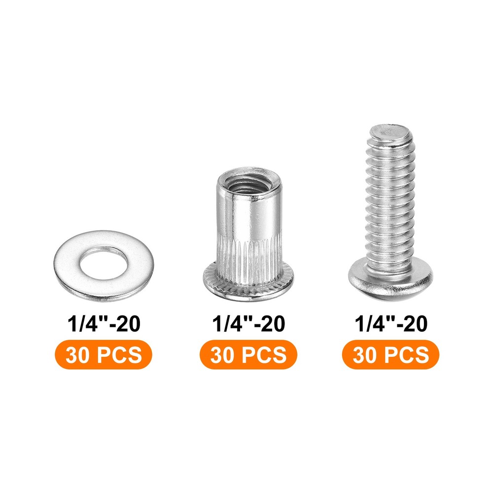 90Pcs Rivet Nut Flat Head, 1/4"-20 Socket Head Cap Screws and Flat Washers