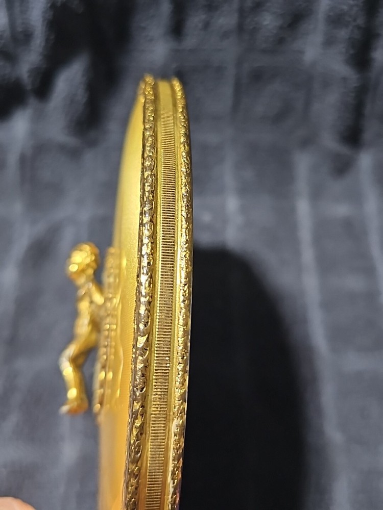 Vintage Rare Brass Cherub Handheld Mirror