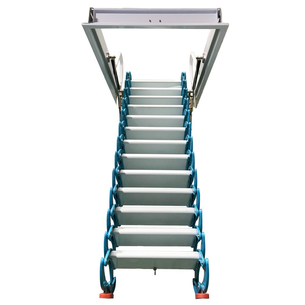 13 Steps Blue Attic Pull Down Ceiling Ladder Stairs 10.5ft Loft Ladder Folding