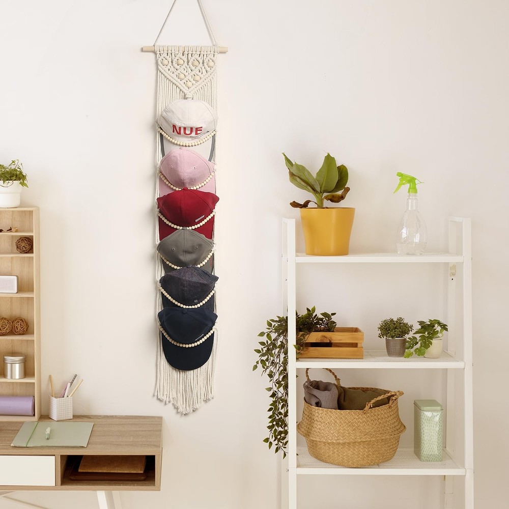 Cap Hanger-1 Pack-Boho Macrame Cap Holder Wall Hat Organizer for Baseball Cap...