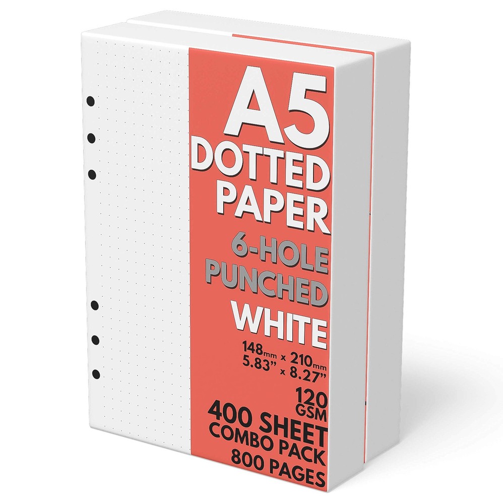 A5 Dot Grid Paper, Extra Thick, 6-Hole Punched, 400 Sheets (800 Pages), 400