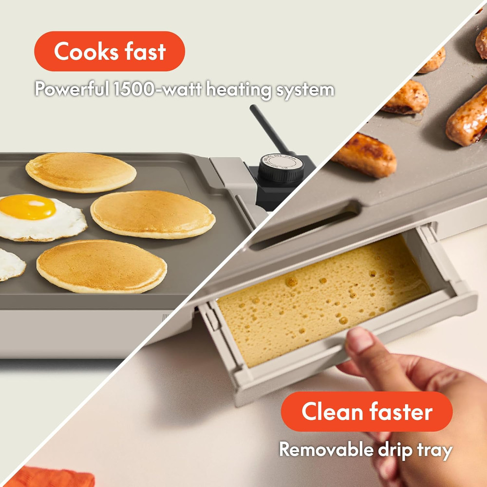 12" X 22" Electric Griddle with Evergood™ Ceramic Nonstick Coating, Removable Te