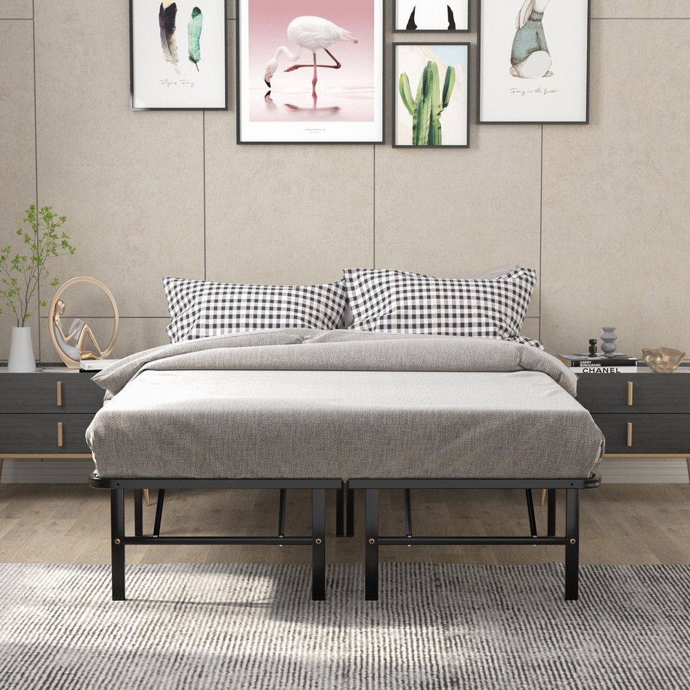 Full Size 14" Metal Platform Bed Foldable Mattress Foundation Tool-Free Assembly