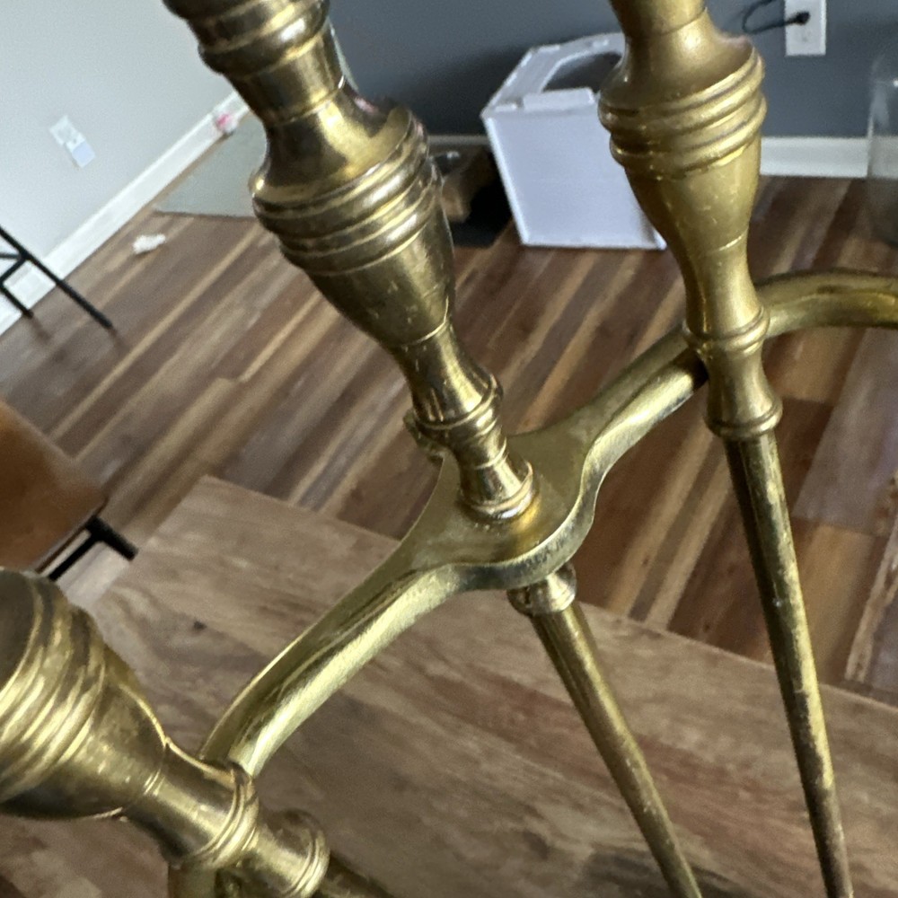 Vintage 4 Piece Brass Fire Place Tool Set with Base Place Holders