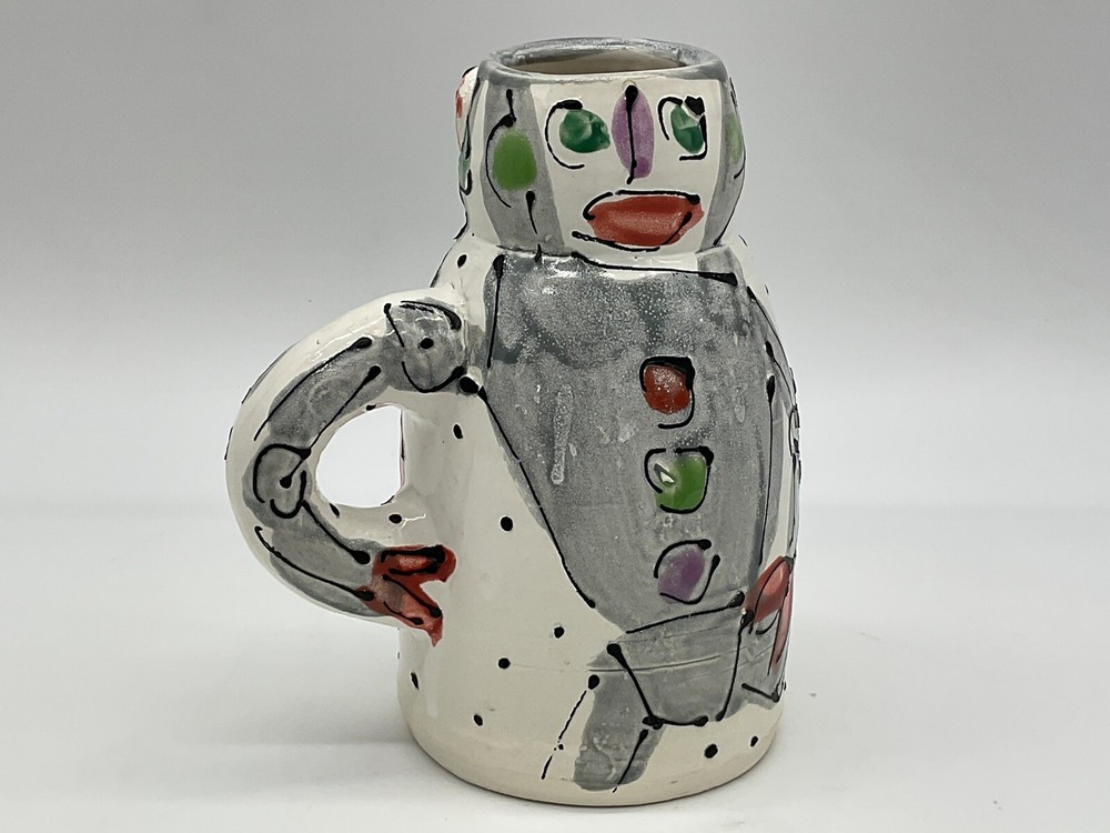 Robot mug or pitcher hand thrown and hand painted