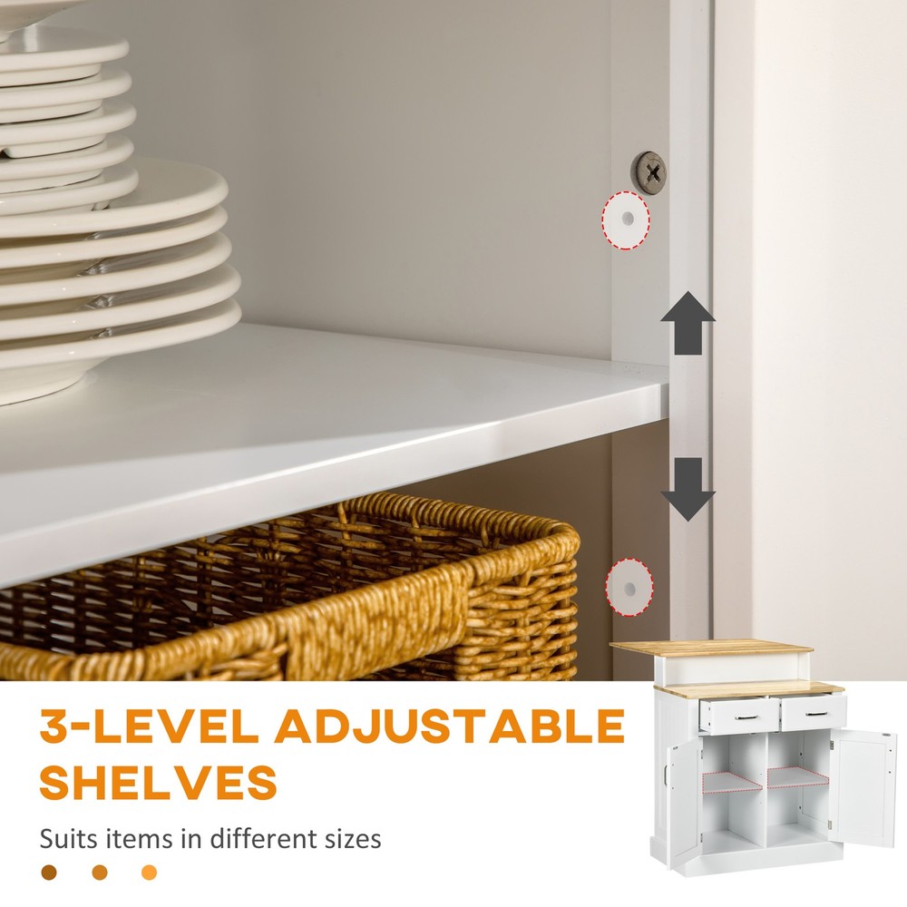 Kitchen Island Sideboard Buffet with Storage Shelves 2-Layer Countertop Drawers