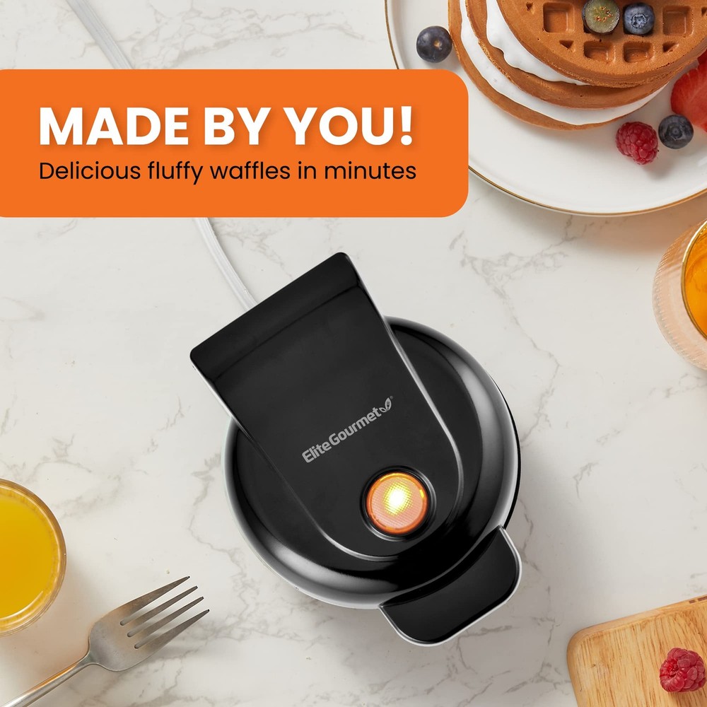 Elite Gourmet Nonstick Waffle Maker Compact Griddle Appliance 4 Plates