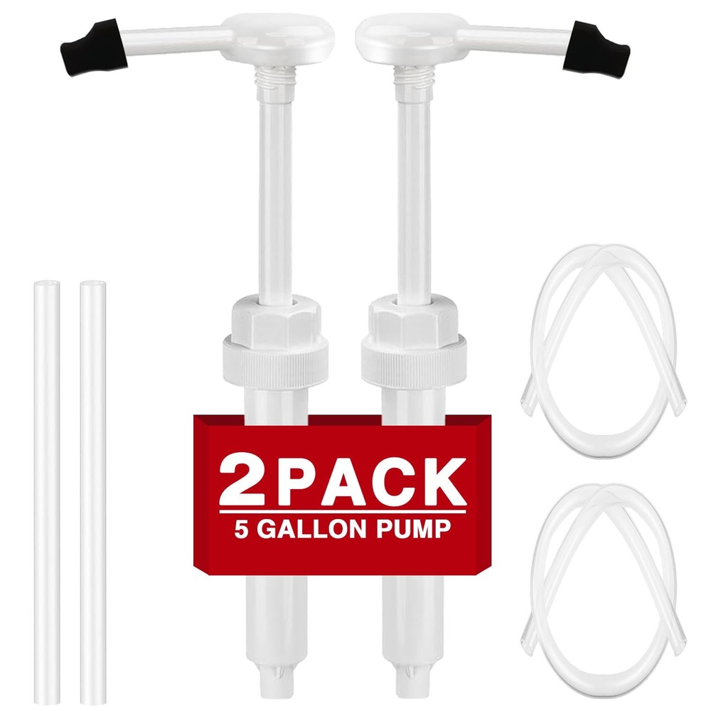 2 Pack 5 Gallon Pump Dispenser 38-400 1 oz of 2, White