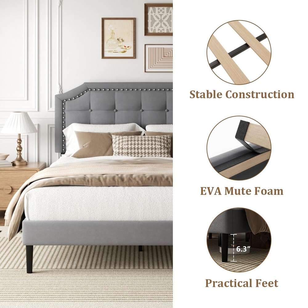 Full Size Bed Frame, Full Size Platform Bed Frame with Upholstered Button Tuf...