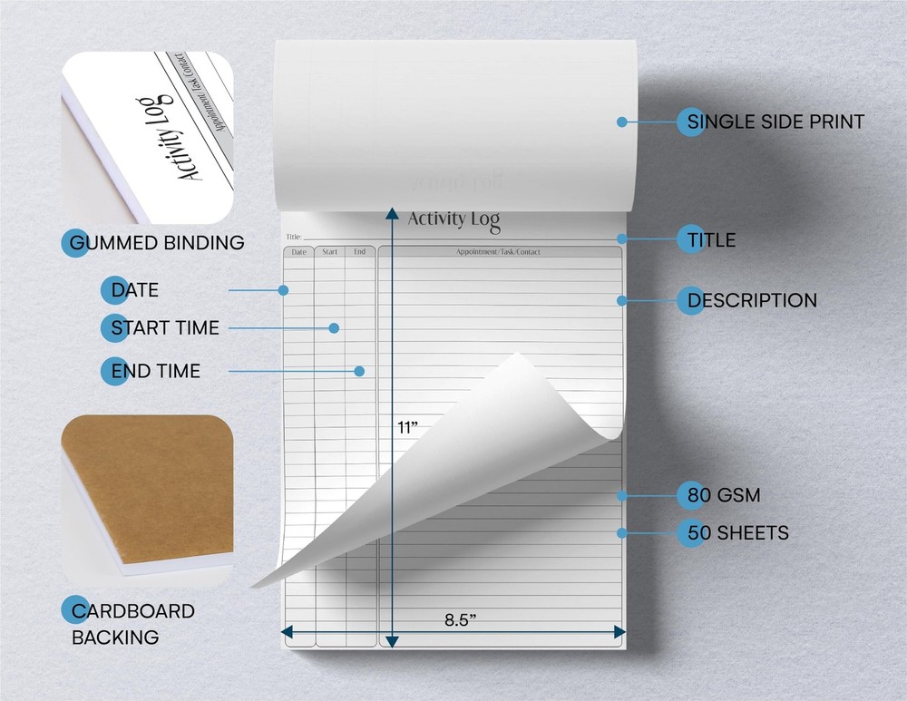 Better Office Products Activity Log Notepad, 8.5" x 11", Planning Note Pad, 5...