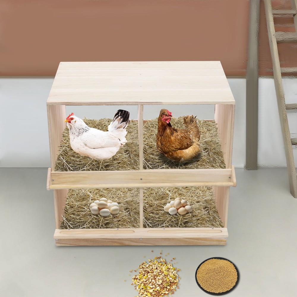 Chicken Nesting Box 4 Compartment Wooden Nesting Boxes for Chickens with Perches