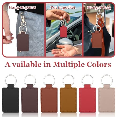 48 Pcs Leather Key Fob Kit, Rectangular Leather Keychain Blanks with Keychain