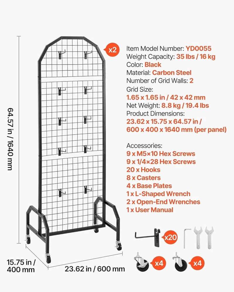 Display Grid Rack 2 Pcs 5.4 ft Panel Detachable Stand Craft Art Gridwall Tower